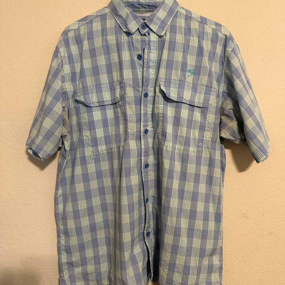 Blue Casual Button Down Shirt with Gingham Pattern